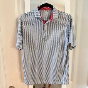 Iron Oak Apparel Hays Blue White Print Performance Polo Shirt XS